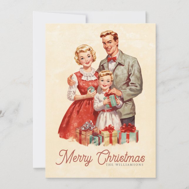 Cartes Pour Fêtes Annuelles Famille de Noël Retro (Devant)