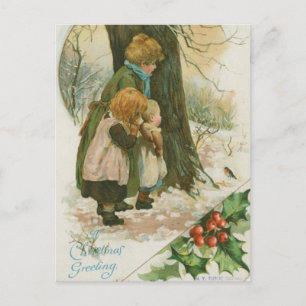 Cartes Pour Fêtes Annuelles Famille de Noël Vintage le matin de Noël