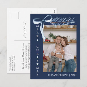 Cartes Pour Fêtes Annuelles Famille de photos de branche de pin à arc bleu min