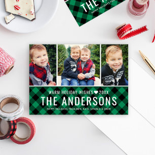 Cartes Pour Fêtes Annuelles Famille de plaid de buffle vert Vacances Trois Pho