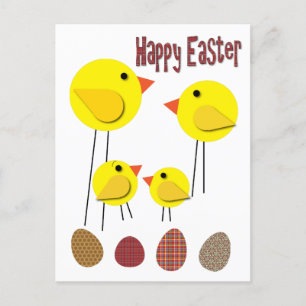 Cartes Pour Fêtes Annuelles Famille de poulets jaunes de style ancien et œufs 