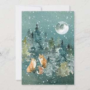 Cartes Pour Fêtes Annuelles Famille de renards dans une forêt enneigée sous la