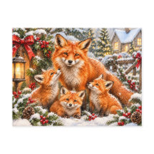 Famille de renards de Noël – Bois aquarelle