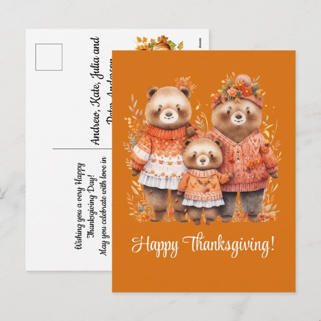 Cartes Pour Fêtes Annuelles Famille des ours Bon thanksgiving (Devant / Derrière)