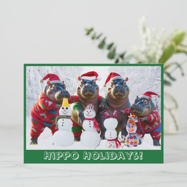 Cartes Pour Fêtes Annuelles Famille d'hippopotames mignons en pyjama Personnal (Debout devant)