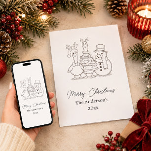 Cartes Pour Fêtes Annuelles Famille d'oie de Noël Doodle noir blanc moderne
