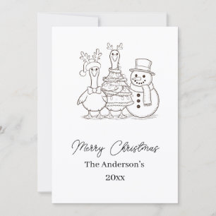 Cartes Pour Fêtes Annuelles Famille d'oie de Noël Doodle noir blanc moderne
