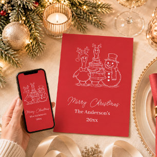 Cartes Pour Fêtes Annuelles Famille d'oie de Noël Doodle rouge moderne