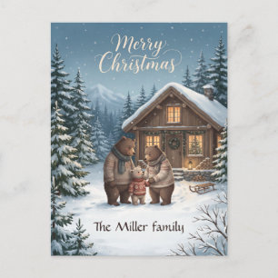 Cartes Pour Fêtes Annuelles Famille d'ours douillet de Noël nordique personnal