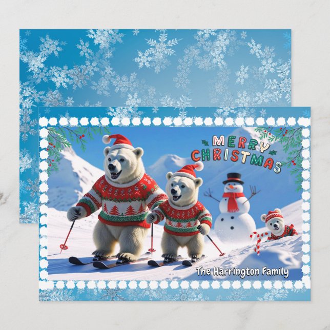 Cartes Pour Fêtes Annuelles Famille d'ours polaire de Noël personnalisée (Devant / Derrière)