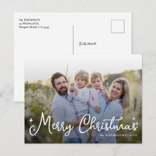 Cartes Pour Fêtes Annuelles Famille Élégant Script Superposition Chic Photo No