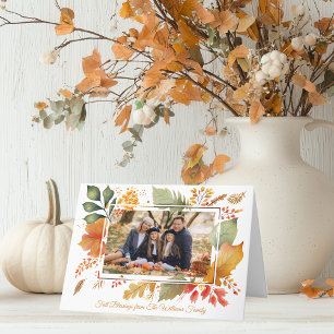Cartes Pour Fêtes Annuelles Famille Élégante Thanksgiving Photo Feuilles d'aut