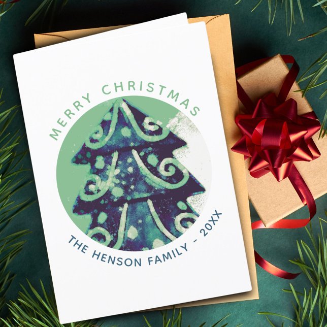 Cartes Pour Fêtes Annuelles Famille Festive Arbre de Noël décorée (Créateur téléchargé)