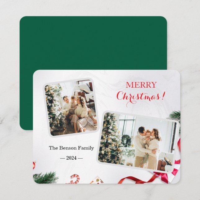 Cartes Pour Fêtes Annuelles Famille mignonne Joyeux Noël 2 Photo (Devant / Derrière)