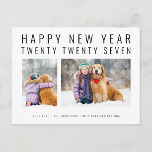 Cartes Pour Fêtes Annuelles Famille Minimaliste 2 Photos 2027 Bonne Année