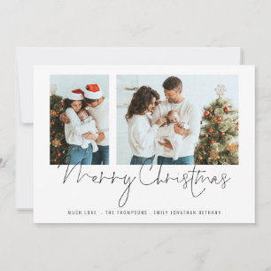 Cartes Pour Fêtes Annuelles Famille minimaliste 2 Photos Script Joyeux Noël
