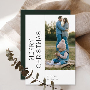 Cartes Pour Fêtes Annuelles Famille minimaliste Noël photo unique vert