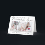 Cartes Pour Fêtes Annuelles Famille moderne 2 Photos Script Joyeux Noël<br><div class="desc">Famille moderne 2 Photos Script Joyeux Noël. Une élégance simple avec deux de vos photos préférées et personnalisez avec vos salutations et noms en bas et à l'intérieur. Joyeux Noël est dans un script stylé avec un effet d'ombre et recouvre légèrement vos photos.</div>