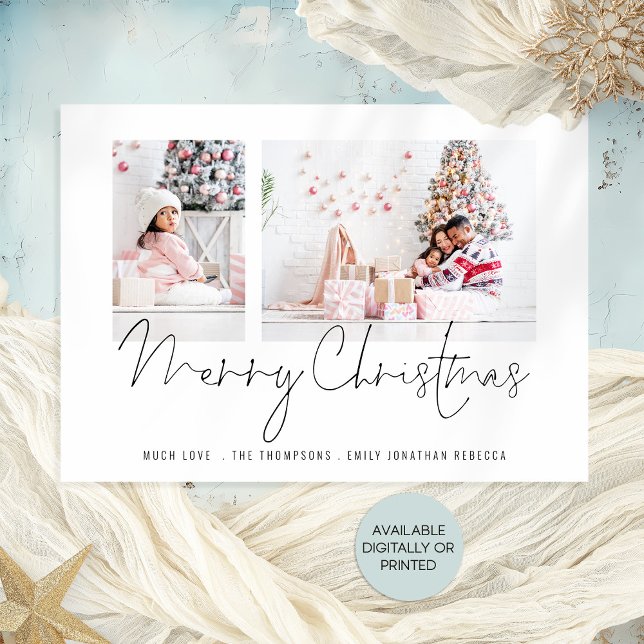 Cartes Pour Fêtes Annuelles Famille moderne 2 Photos Script Merry Christmas Ca (Available digitally or printed. Part of a large collection of matching items)