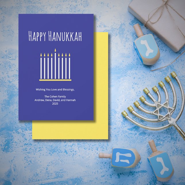 Cartes Pour Fêtes Annuelles Famille moderne Simple Menorah bougies Hanoukka (Créateur téléchargé)