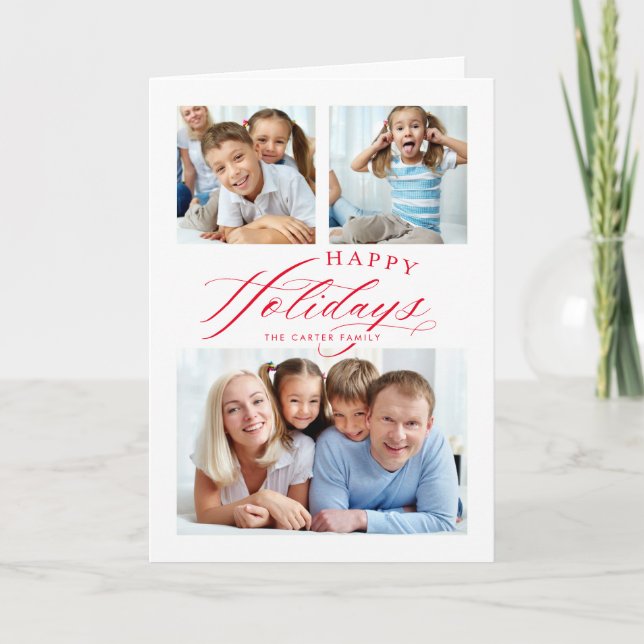 Cartes Pour Fêtes Annuelles FAMILLE MULTI PHOTO Happy Holidays calligraphie ro (Devant)