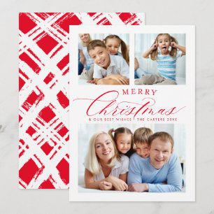 Cartes Pour Fêtes Annuelles FAMILLE MULTI PHOTO traditionnel joyeux Noël rouge