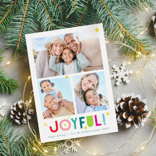 Cartes Pour Fêtes Annuelles FAMILLE MULTI PHOTO typographie gras vif Joyeux