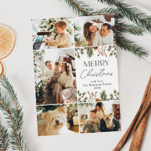 Cartes Pour Fêtes Annuelles Famille Noël Photo Collage Vert