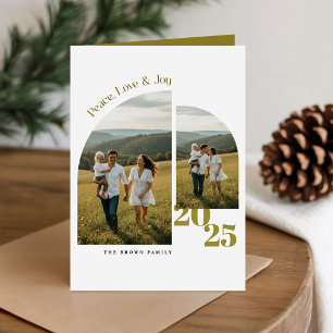 Cartes Pour Fêtes Annuelles Famille Noël Pliée Vert Olive Moderne