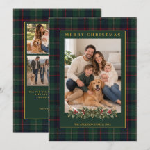 Famille Noël Tartan Plaid Vert Foncé 5 Photos