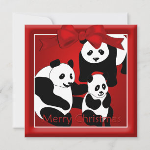 Cartes Pour Fêtes Annuelles Famille Panda de trois voeux de Noël