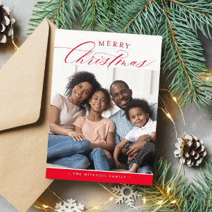 Cartes Pour Fêtes Annuelles FAMILLE PHOTO Joyeux Noël jolie calligraphie rouge