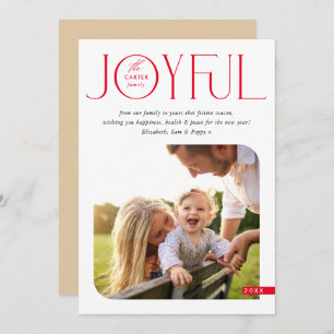 Cartes Pour Fêtes Annuelles FAMILLE PHOTO moderne élégante typographie JOYFUL