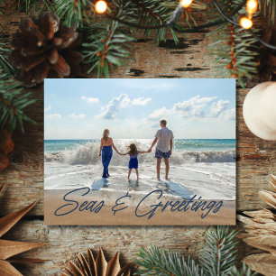 Cartes Pour Fêtes Annuelles Famille Plage côtière Photo Noël