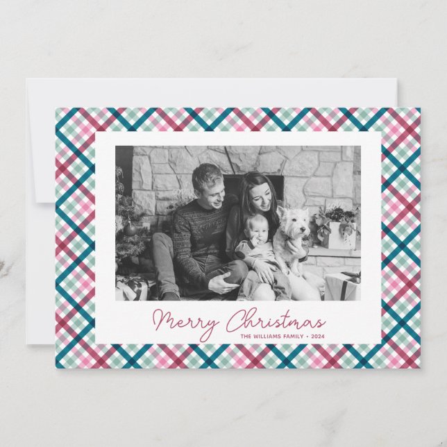 Cartes Pour Fêtes Annuelles Famille Plaid Moderne Photo Joyeux Noël (Devant)