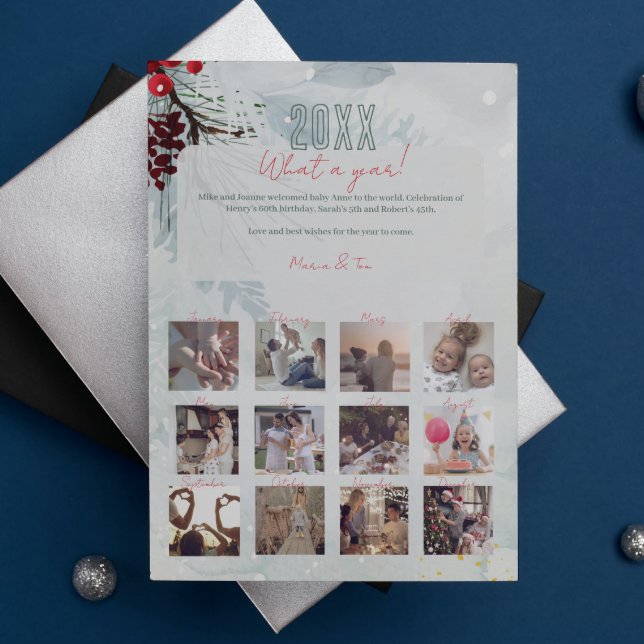 Cartes Pour Fêtes Annuelles Famille Quel An De Revue 12 Photo Collage Mint (Créateur téléchargé)