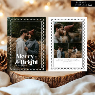 Cartes Pour Fêtes Annuelles Famille Retro Merry et Bright Stamp Photo