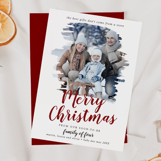 Cartes Pour Fêtes Annuelles Famille rouge brossée de quatre grossesses Photo (Créateur téléchargé)