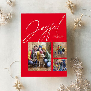 Cartes Pour Fêtes Annuelles Famille rouge de trois photos joyeuses de Noël