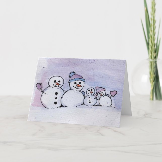 Cartes Pour Fêtes Annuelles Famille Snowman (Devant)