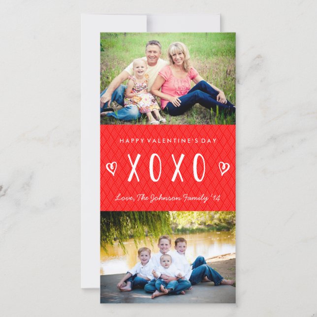 Cartes Pour Fêtes Annuelles Famille XOXO Rouge Blanc Saint Valentin (Devant)