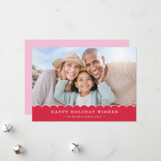Cartes Pour Fêtes Annuelles FAMILY CHRISTMAS PHOTO cute fun scallop red pink