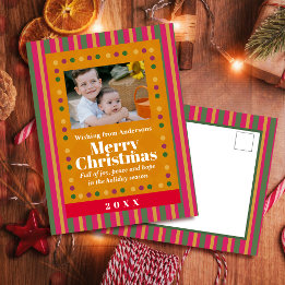 Cartes Pour Fêtes Annuelles Family Christmas Stripe Photo Holiday Postcard