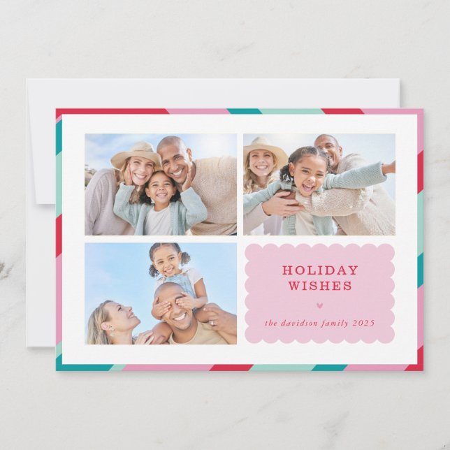 Cartes Pour Fêtes Annuelles FAMILY MULTI PHOTO modern cute border pink red (Devant)