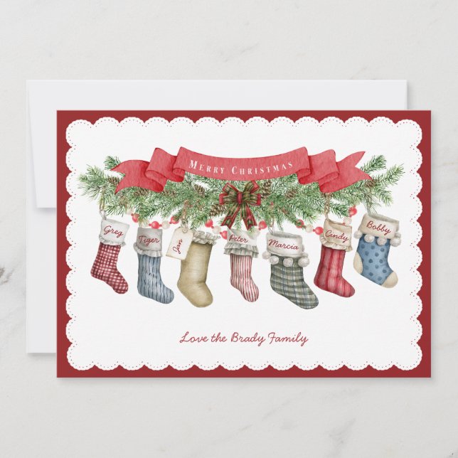 Cartes Pour Fêtes Annuelles Family of 7 | Christmas Stocking Flat Holiday Card (Devant)