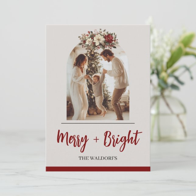 Cartes Pour Fêtes Annuelles Family Photo Christmas Card | Merry + Bright (Debout devant)