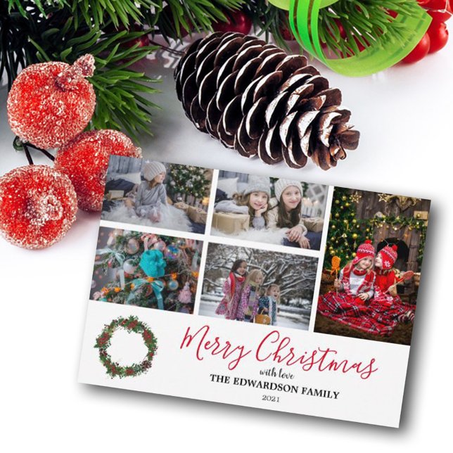 Cartes Pour Fêtes Annuelles Family photo collage Merry Christmas (Create your ow family photo collage Merry Christmas Holiday Card.)