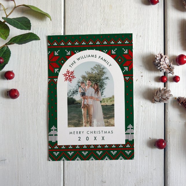 Cartes Pour Fêtes Annuelles Family Photo Festive Knit Pattern Holiday Cards (Créateur téléchargé)