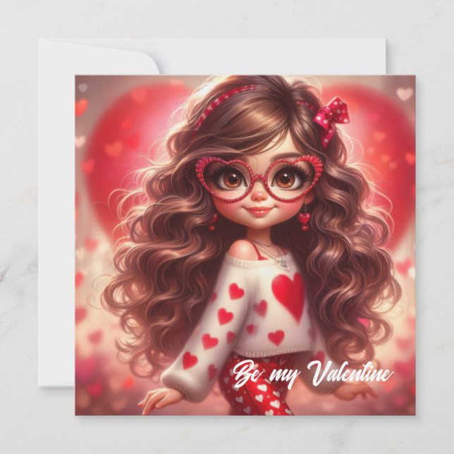 Cartes Pour Fêtes Annuelles Fancy Valentine sassy fille avec coeur rouge amour (Devant)