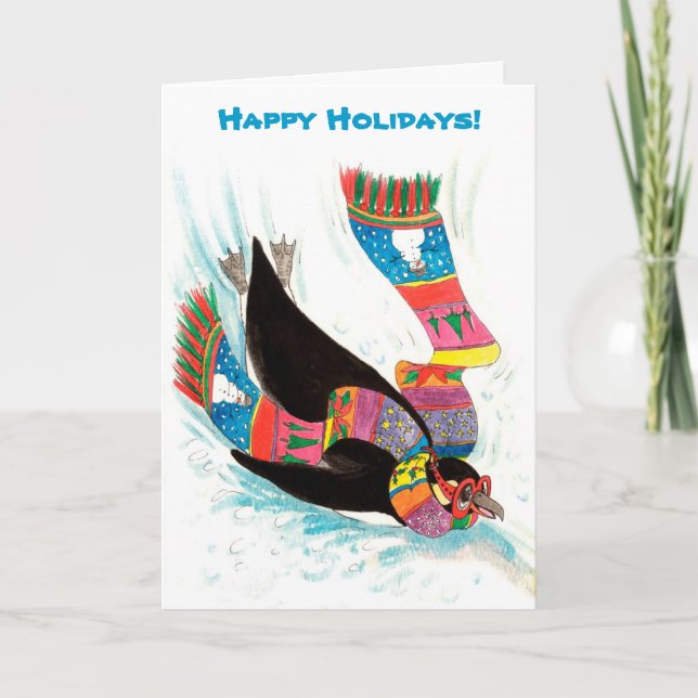 Cartes Pour Fêtes Annuelles Fantaisie hiver Pingouin Noël (Devant)